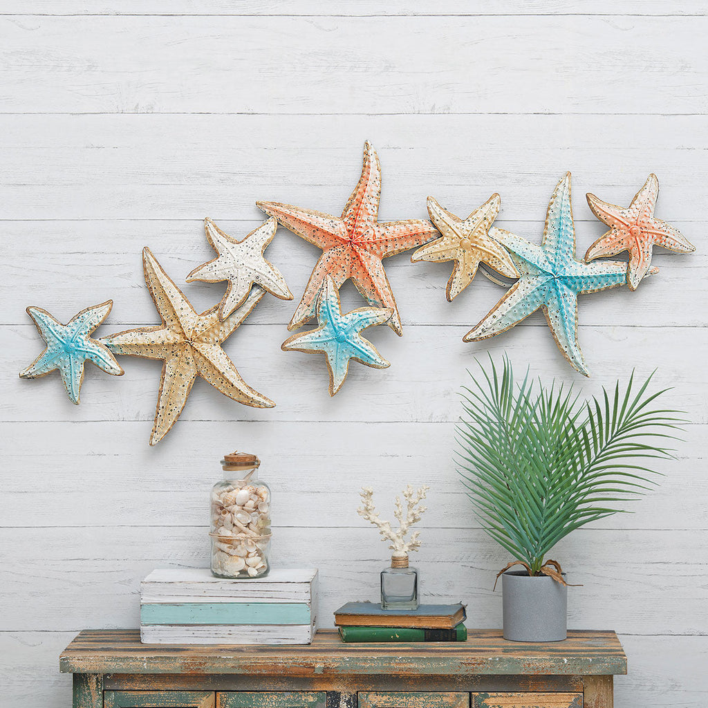 Metal Starfish Wall Art Set with Coastal Design, 46.5in Wide