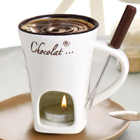 Ceramic Fondue Cup with Candle Warmer and Stainless Steel Fork