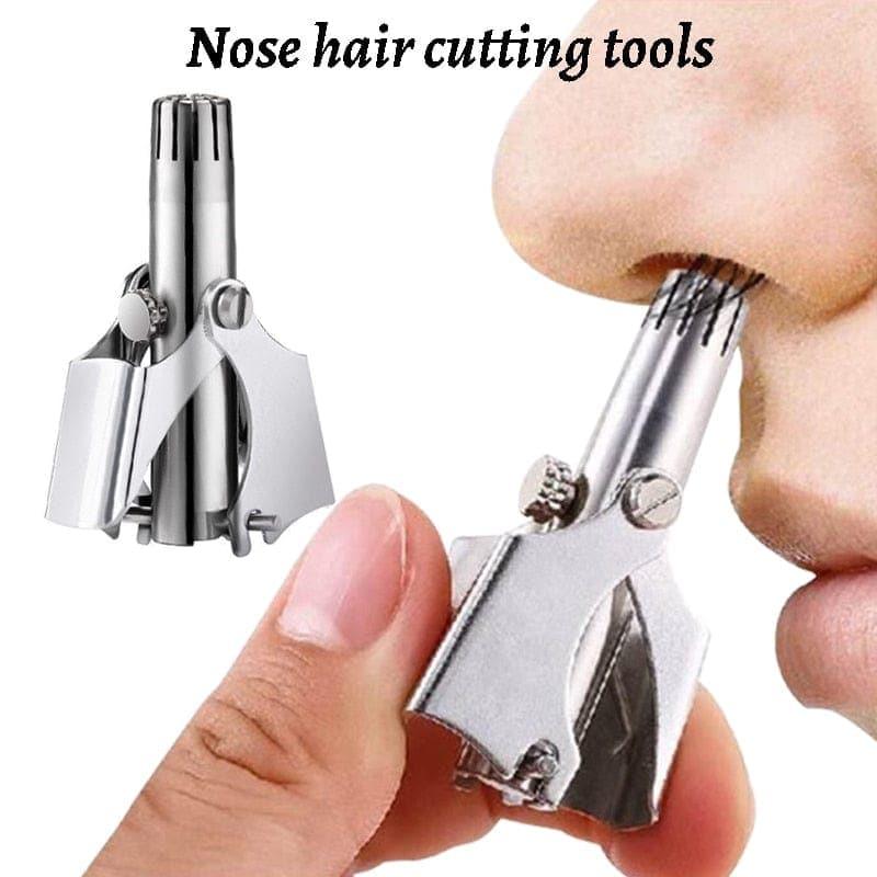 Manual Nose and Ear Hair Trimmer with Stainless Steel Rounded Blades and Cleaning Brush