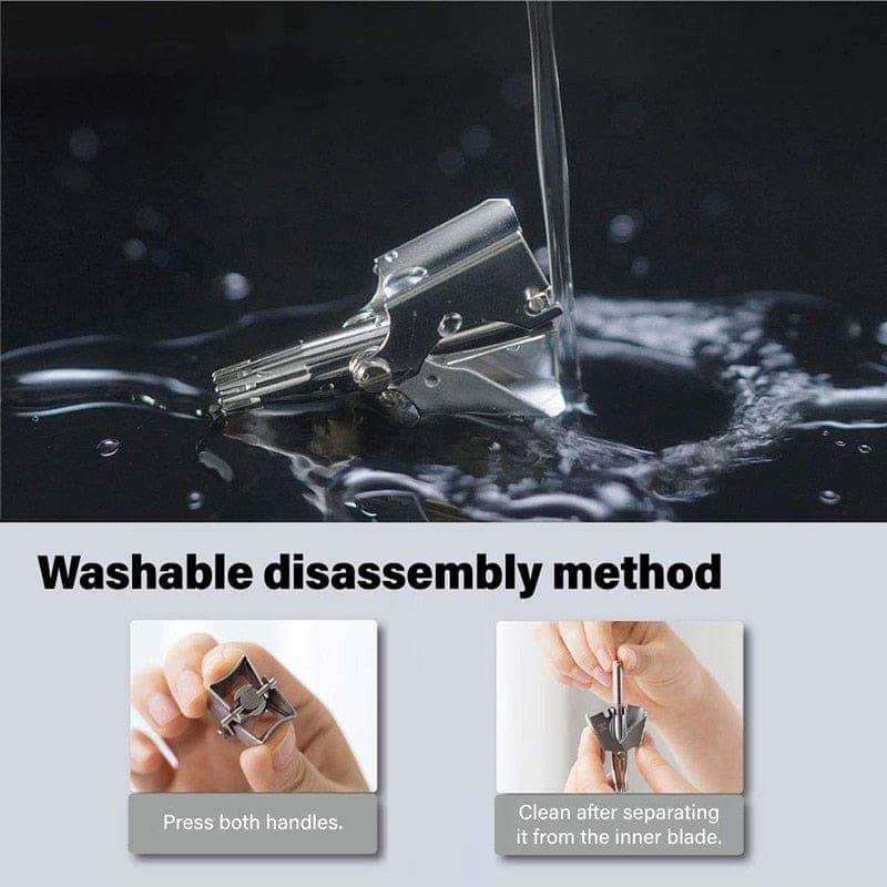 Manual Nose and Ear Hair Trimmer with Stainless Steel Rounded Blades and Cleaning Brush