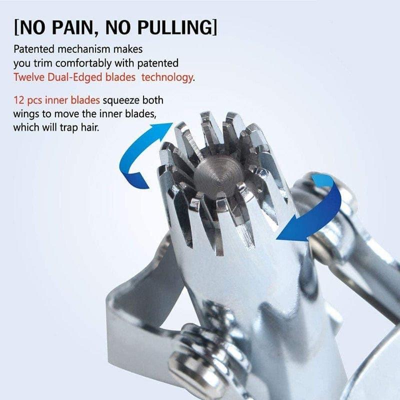 Manual Nose and Ear Hair Trimmer with Stainless Steel Rounded Blades and Cleaning Brush