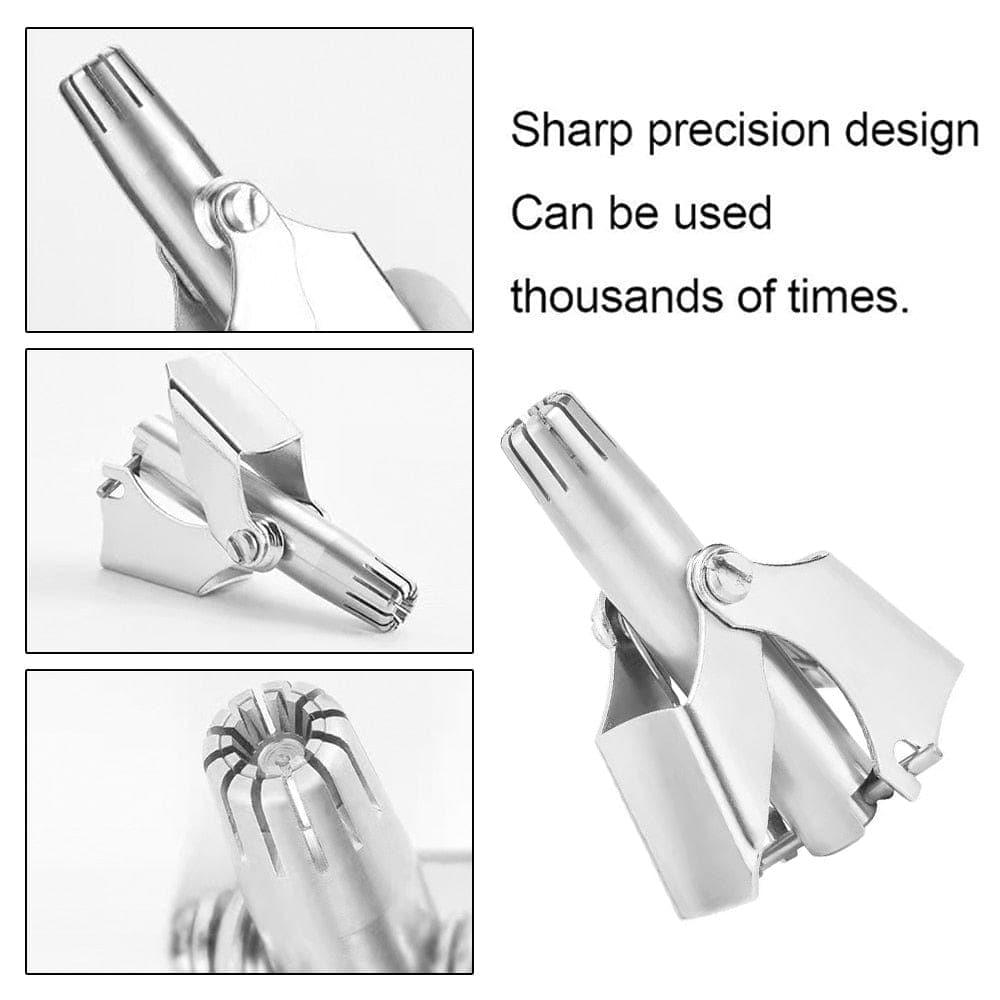 Manual Nose and Ear Hair Trimmer with Stainless Steel Rounded Blades and Cleaning Brush