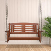 Harmony 2-Person Wooden Swing Chair with Chains - Reddish Brown