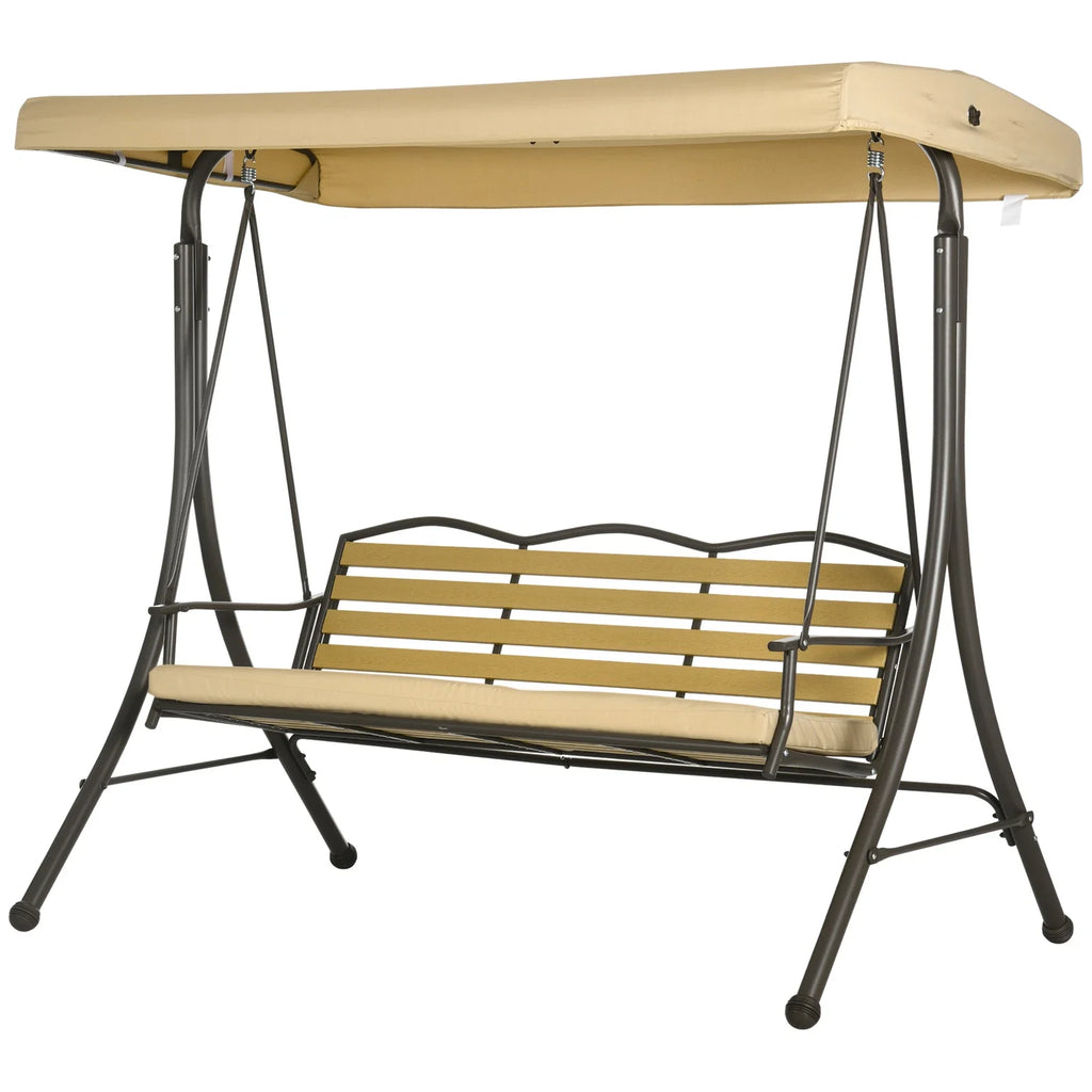 Trio Porch Swing for 3 persons, Cushioned Outdoor Swing - Beige
