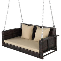 Zen 2-Person Rattan Hanging Porch Swing Chair with Cushions and Chains