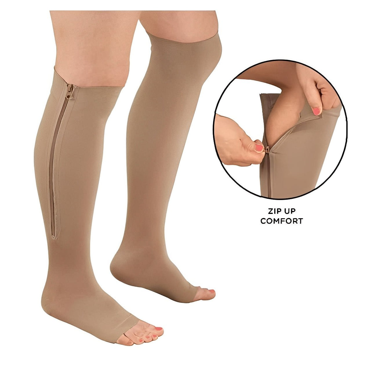 Open Toe Zip Stockings with Fabric Guard and Reinforced Seams - Marova Shop