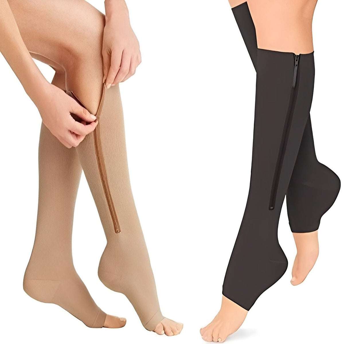 Open Toe Zip Stockings with Fabric Guard and Reinforced Seams - Marova Shop