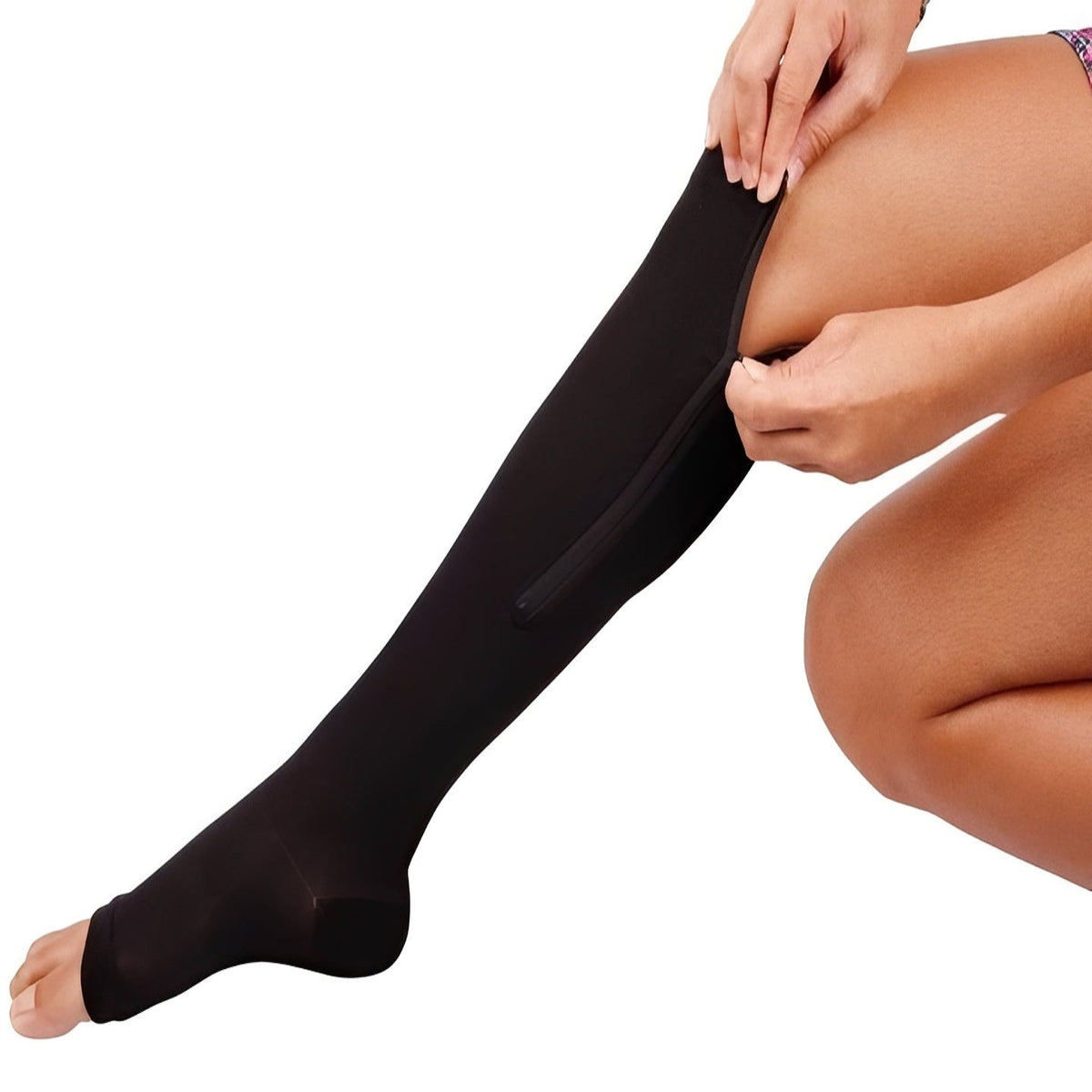 Open Toe Zip Stockings with Fabric Guard and Reinforced Seams - Marova Shop