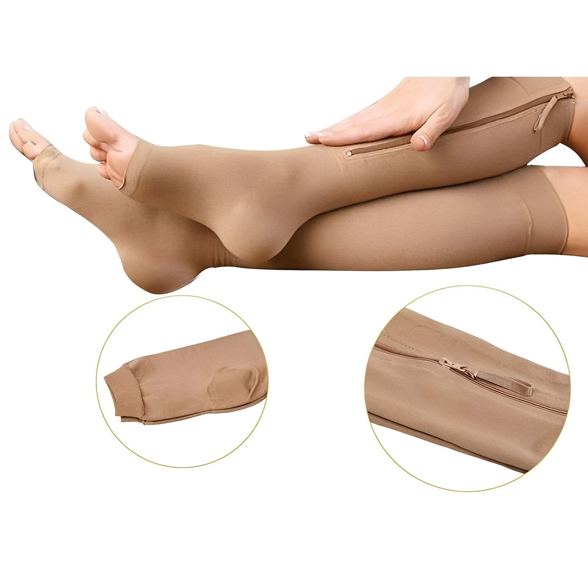 Open Toe Zip Stockings with Fabric Guard and Reinforced Seams - Marova Shop