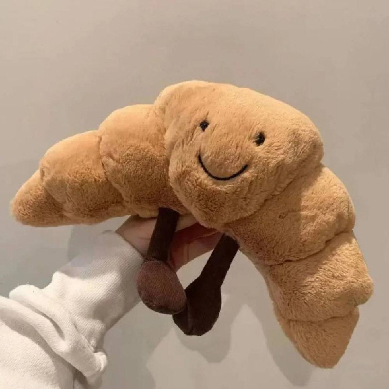Croissant Plush Pillow, Soft 13-Inch Hug Cushion with Smiling Face