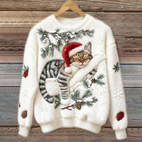 Cat Christmas Sweater with 3D Appliqué, Cozy Holiday Pullover for Cats