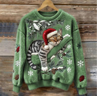 Cat Christmas Sweater with 3D Appliqué, Cozy Holiday Pullover for Cats