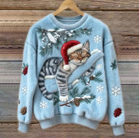 Cat Christmas Sweater with 3D Appliqué, Cozy Holiday Pullover for Cats