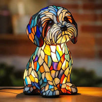 Artistic Glass Dog Table Lamp with Colorful Tiffany-Style Lighting Design