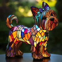 Artistic Glass Dog Table Lamp with Colorful Tiffany-Style Lighting Design