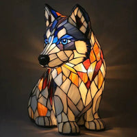 Artistic Glass Dog Table Lamp with Colorful Tiffany-Style Lighting Design