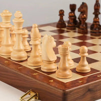 Wooden Chess Set Folding Walnut Board with Handcrafted Weighted Pieces