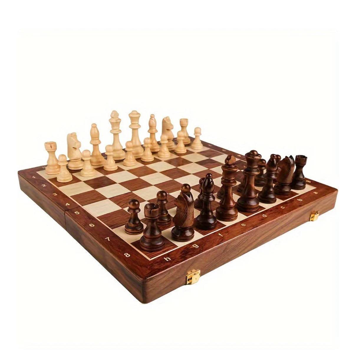 Wooden Chess Set Folding Walnut Board with Handcrafted Weighted Pieces