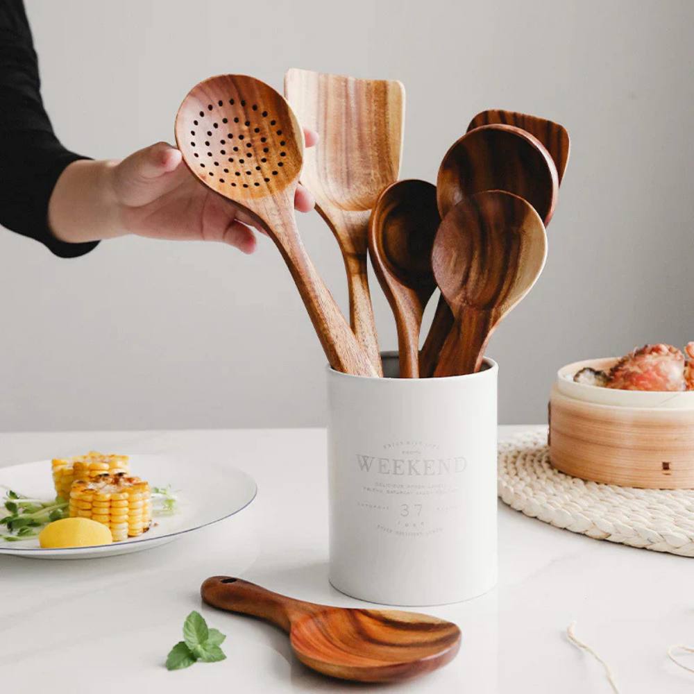 Acacia Wood Kitchen Utensil Set, Natural Stylish and Durable