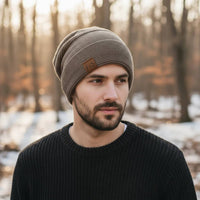 Winter Slouch Beanie for Men, Warm Acrylic Knit Hat for Cold Days