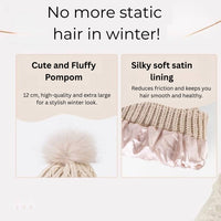 Antistatic Pompom Beanie with Silk Lining for Frizz-Free Hair