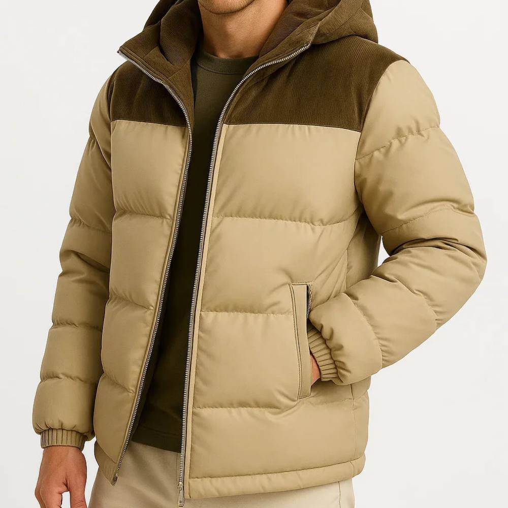 Mens Lightweight Puffer Jacket with Hood for Winter
