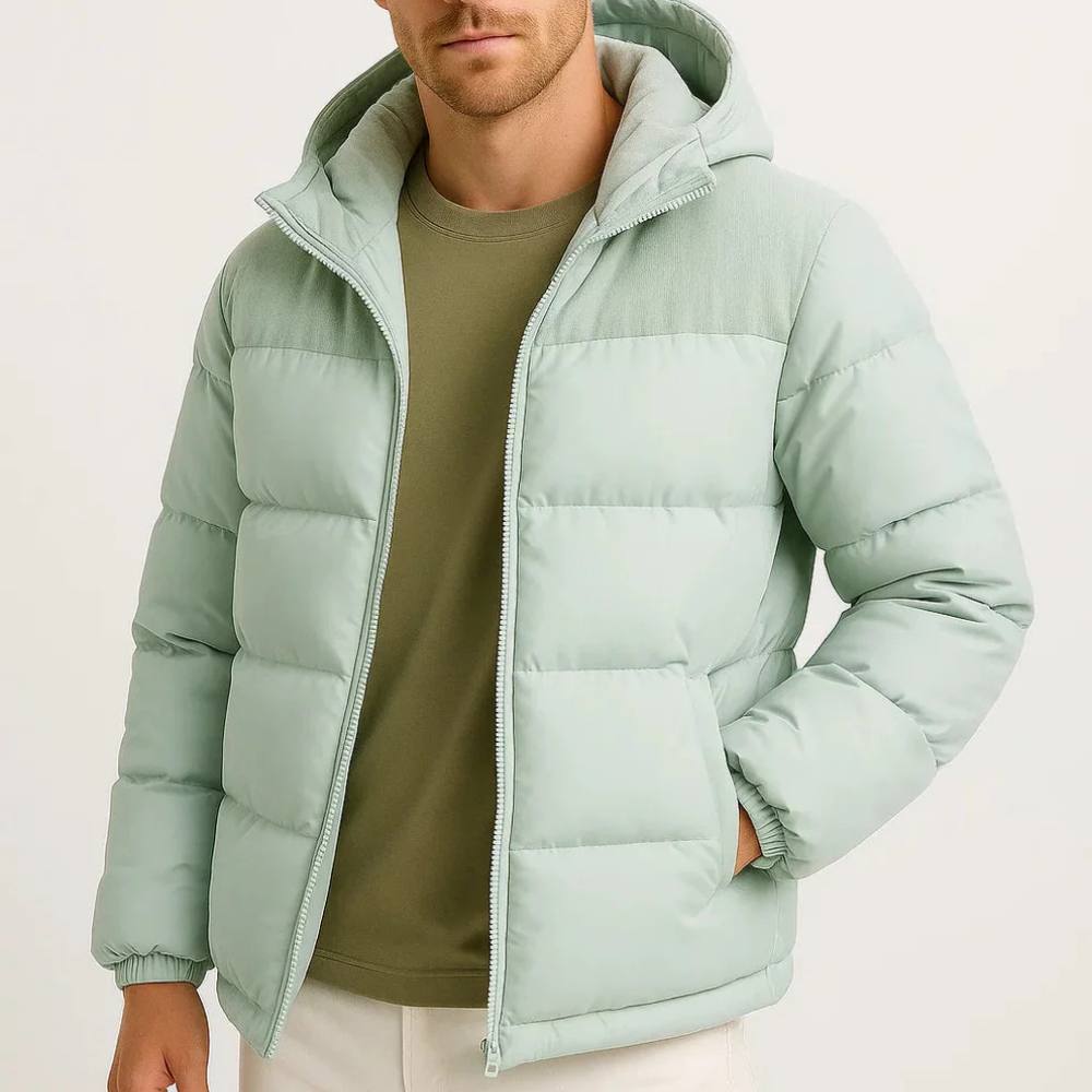 Mens Lightweight Puffer Jacket with Hood for Winter