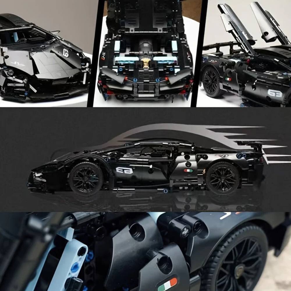 Black Supercar Building Block Set for Adults and Teenagers, 1288-Piece Model