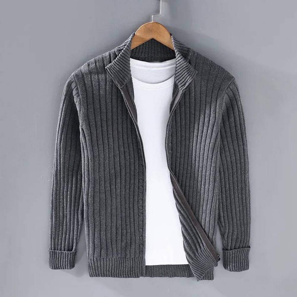 Mens Zip Cardigan, Modern Knitted Sweater with Refined Fit