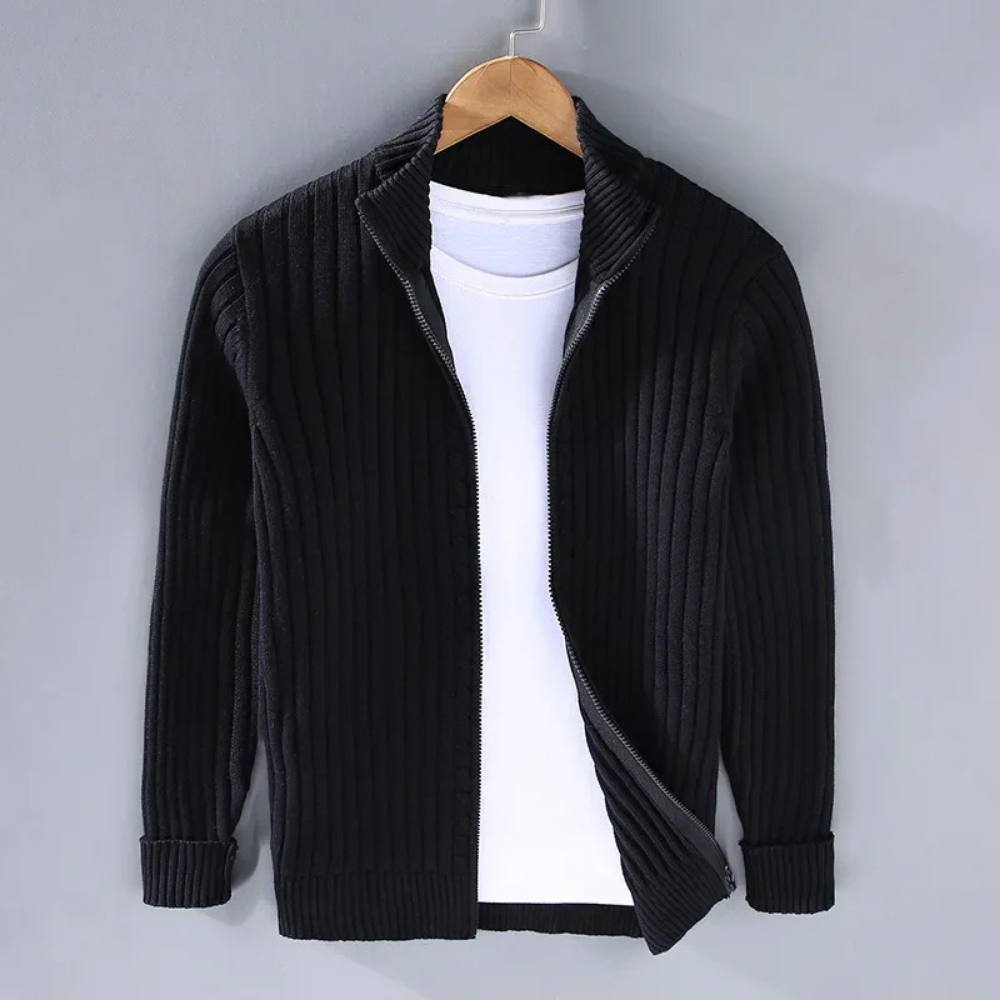 Mens Zip Cardigan, Modern Knitted Sweater with Refined Fit