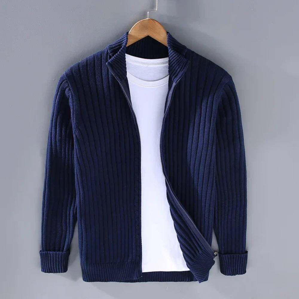 Mens Zip Cardigan, Modern Knitted Sweater with Refined Fit