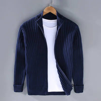 Mens Zip Cardigan, Modern Knitted Sweater with Refined Fit