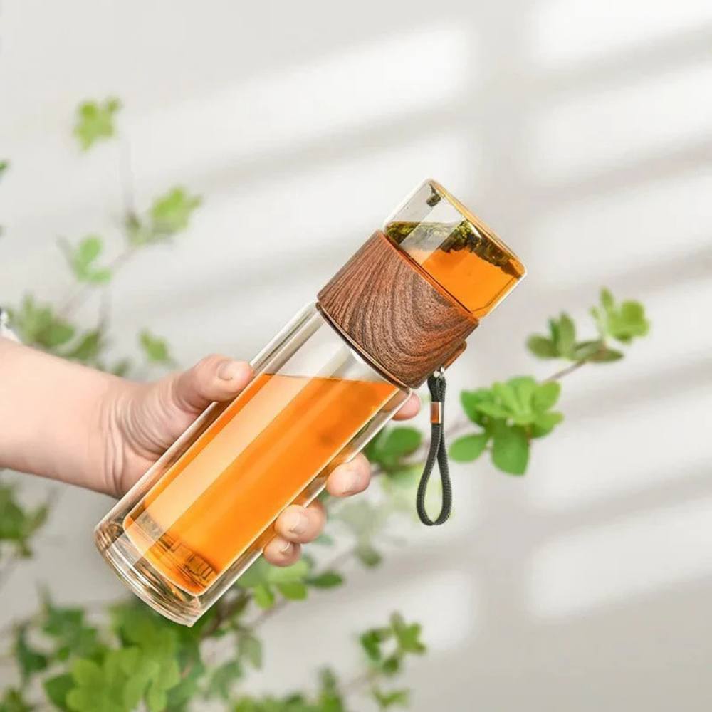 Transparent Portable Insulated Glass Bottle with Tea Filter for Healthy Drinks