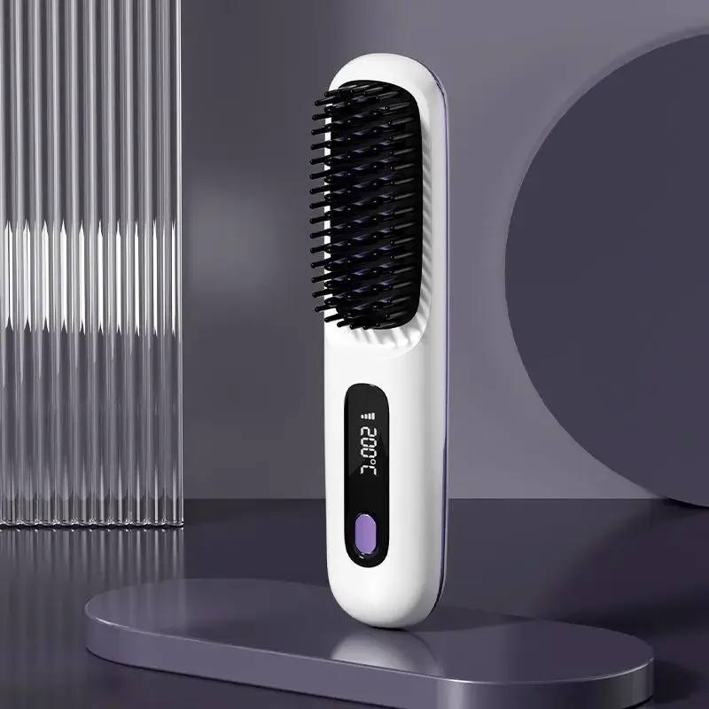 USB Rechargeable Cordless Hair Straightener with LCD Display and Adjustable Heat