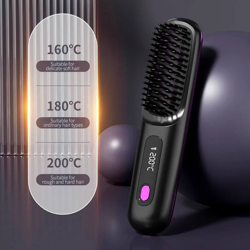 USB Rechargeable Cordless Hair Straightener with LCD Display and Adjustable Heat