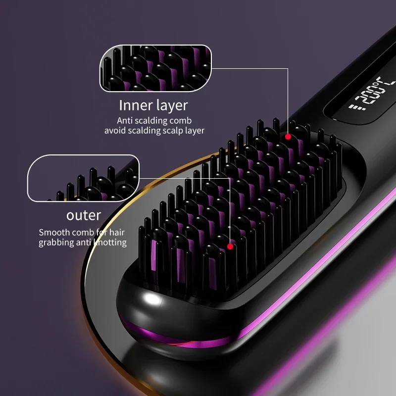 USB Rechargeable Cordless Hair Straightener with LCD Display and Adjustable Heat