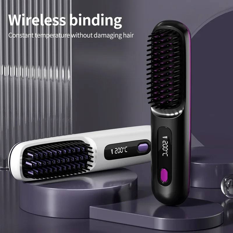 USB Rechargeable Cordless Hair Straightener with LCD Display and Adjustable Heat