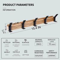 Wall Coat Rack with 5 Movable Double Hooks, Scandinavian Design