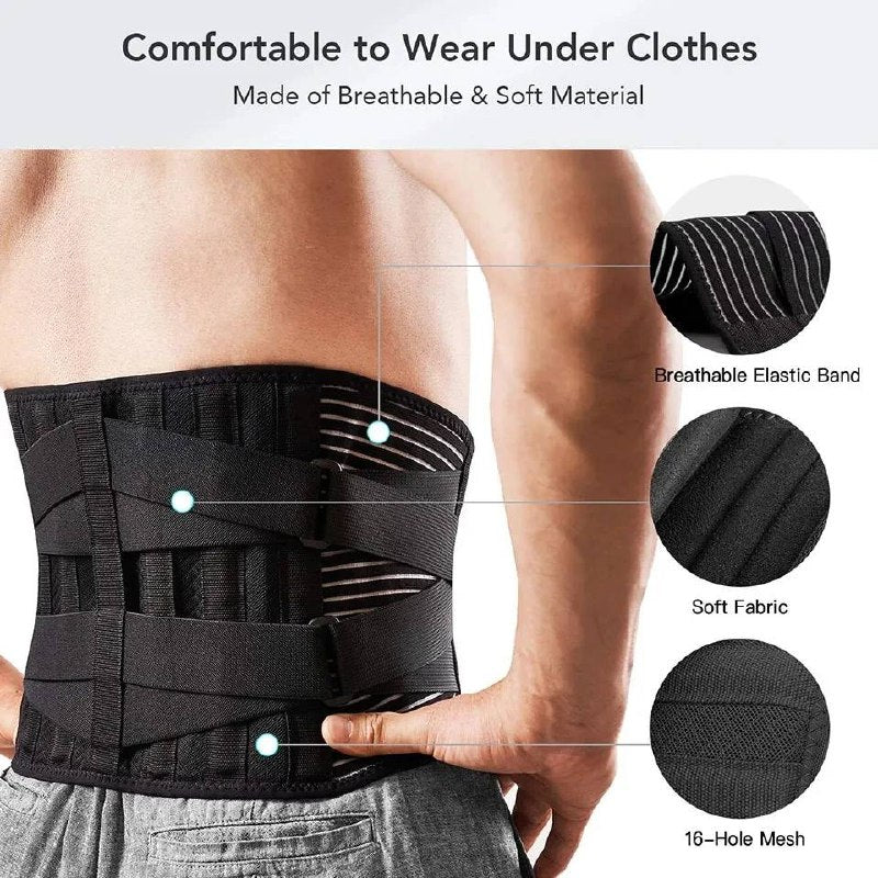 Back Support Belt 360 Degree Lumbar Brace with Memory Aluminum and Steel Springs