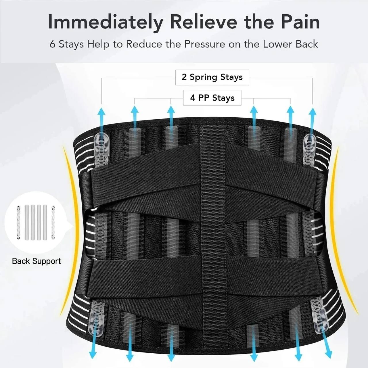 Back Support Belt 360 Degree Lumbar Brace with Memory Aluminum and Steel Springs