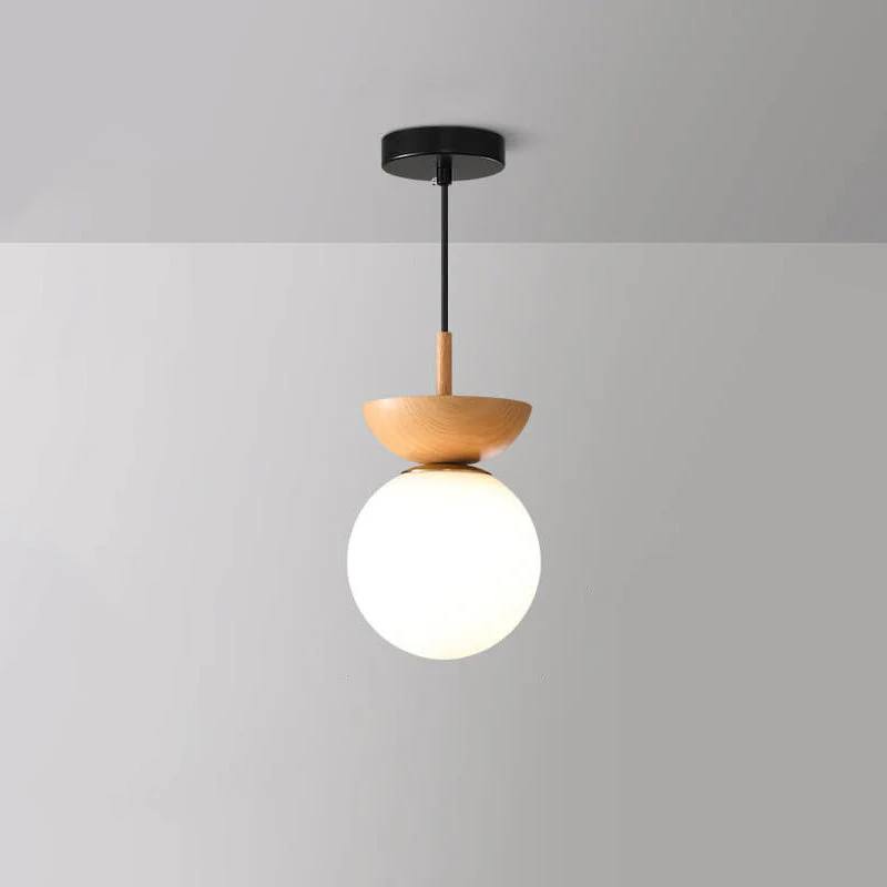 Glass Globe Ceiling Light with Wood Grain Design