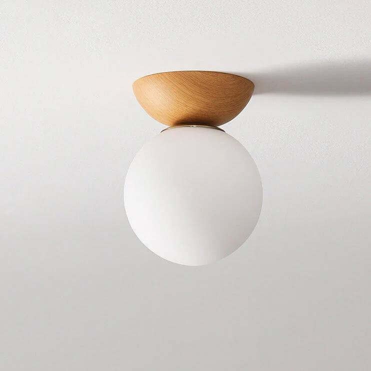 Glass Globe Ceiling Light with Wood Grain Design