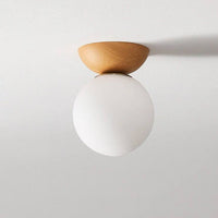 Glass Globe Ceiling Light with Wood Grain Design