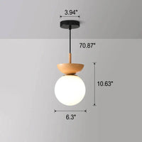 Glass Globe Ceiling Light with Wood Grain Design