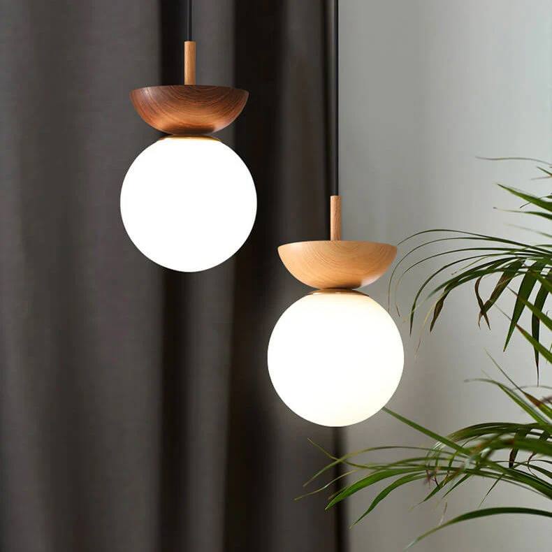 Glass Globe Ceiling Light with Wood Grain Design