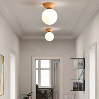Glass Globe Ceiling Light with Wood Grain Design