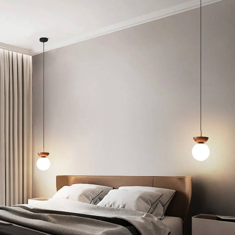 Glass Globe Ceiling Light with Wood Grain Design