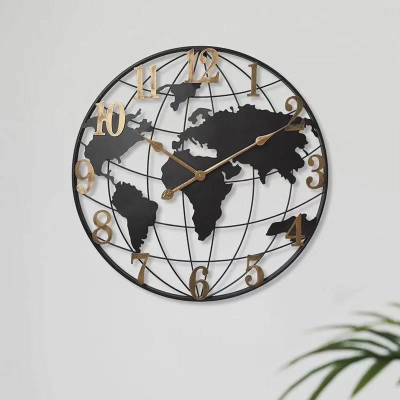 Large Decorative Wall Clock with World Map 24 Inch