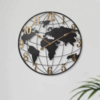 Large Decorative Wall Clock with World Map 24 Inch