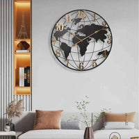 Large Decorative Wall Clock with World Map 24 Inch